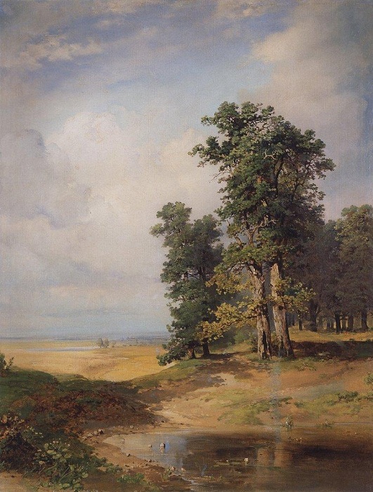 Летний пейзаж с дубами. 1855 год). Автор: Алексей Саврасов. Как посещение Эрмитажа перевернуло судьбу купца: Малоизвестны факты из истории Третьяковки