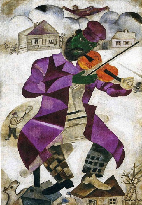 Зеленый скрипач - Марк Захарович Шагал. 1923-1924. Холст, масло.108,6 x 198 см Почему Марк Шагал написал своего знаменитого «Скрипача» на скатерти: И почему скрипач