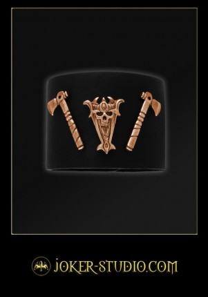 ТАНАТ ~ ЯЗЫЧНИК ~ ГОТИЧЕСКИЙ КОЖАНЫЙ БРАСЛЕТ СО ЩИТОМ НЕКРОМАНТА И ТОПОРАМИ