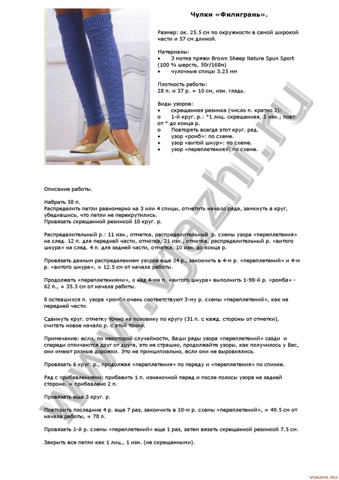Описание вязания гетры спицами с описанием 307
