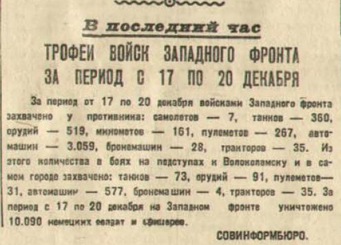 20 апреля 1942 года завершилась Московская битва (по материалам старых газет). Часть 1. Декабрь 1941 г.