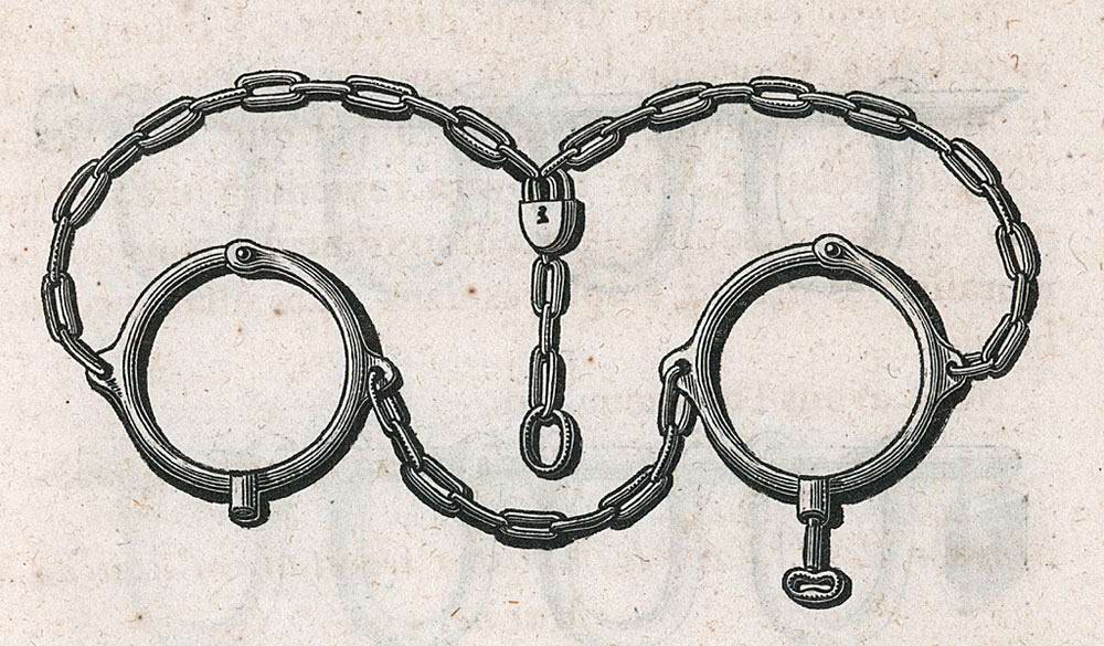 Железный ошейник и цепи, использовавшиеся работорговцами (начало 19 века)
