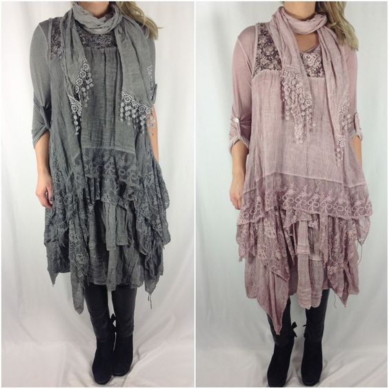 NEW Ladies Italian Lagenlook Boho Layering 3 Piece Lace Scarf Tunic Dress TOP | eBay: 
