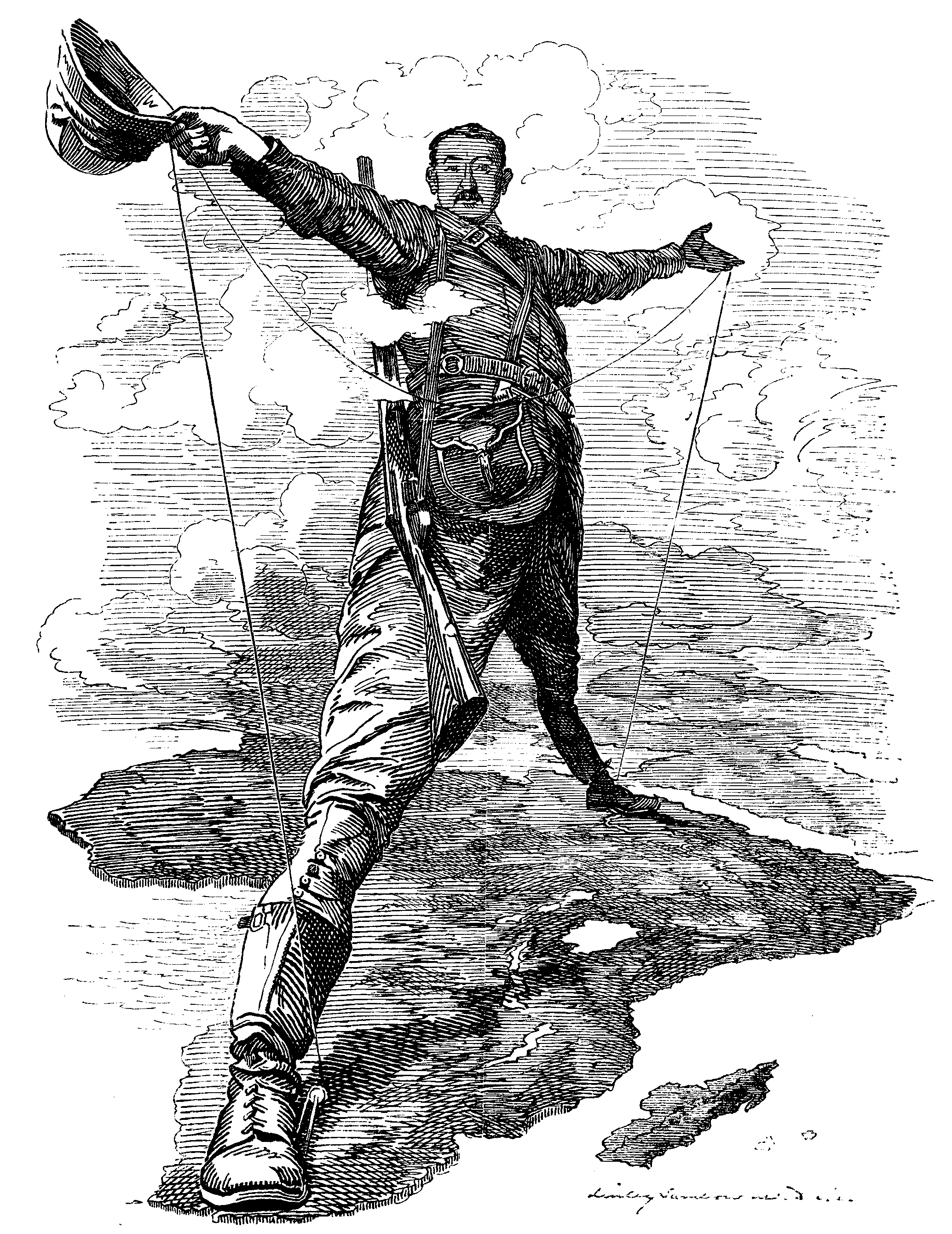 Родс 2а.png Карикатура на грандиозные планы Родса. Журнал «Punch». 1892.