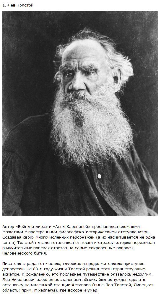 Великие писатели с пошатнувшимся психическим здоровьем Великие писатели с пошатнувшимся психическим здоровьем