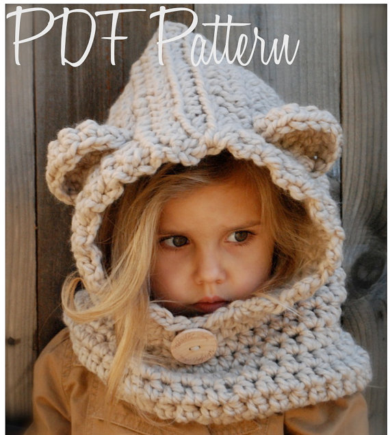 CROCHET PATTERN - Baylie Bear Cowl (3/6 months, 6/12 months, 12/18 month,Toddler, Child, Adult sizes)