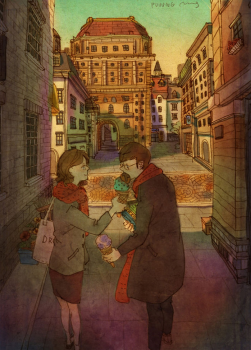Любовь - это поделиться своим мороженым. Love Is... Любовь в мелочах на иллюстрациях повседневной жизни влюбленной парочки
