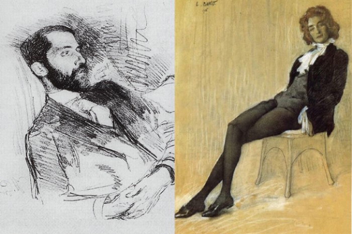 Слева – Д. С. Мережковский. Портрет работы И. Репина, ок. 1900 г. Справа – Л. Бакст. Портрет З. Гиппиус, 1906 | Фото: epochtimes.ru За гранью общественной морали -- сложные любовные многоугольники эпохи Серебряного века