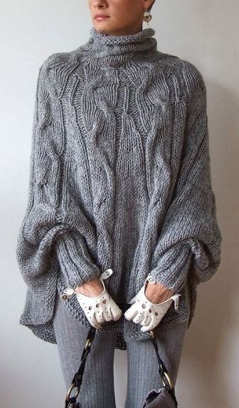 Hand-knitted Poncho/Cape Sweater: 