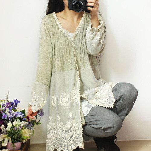short cardigan with lace added: 