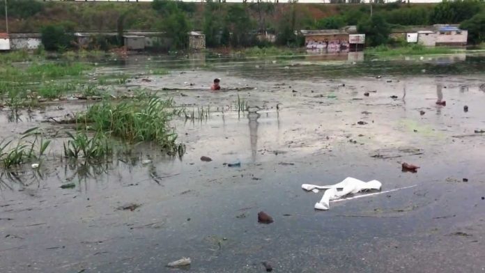 Парень полез в яму с грязной водой и мусором, чтобы спасти щенка