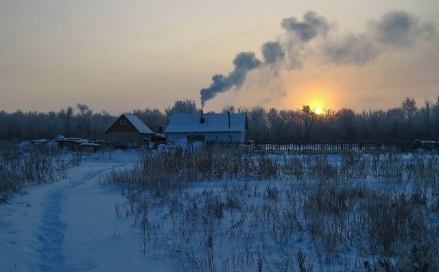 Морозное утро в деревне деревня, зима, красота, россия, снег