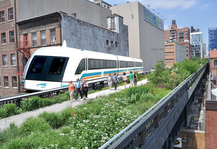 Миниатюрный трамвай для парка High Line Park в Нью-Йорке