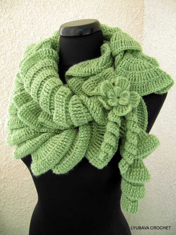 Padrão Crochet Ruffle Scarf, lenço plissado com flor padrão simples tutorial, em arquivo PDF Download imediato número Liubava crochet 18