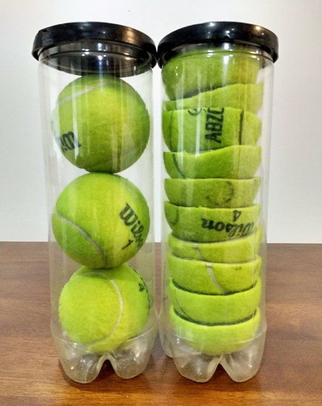 Cut Your Tennis Balls In Half To Store Two More Balls In Each Can, Saving Space Cut Your Tennis Balls In Half To Store Two More Balls In Each Can Saving Space