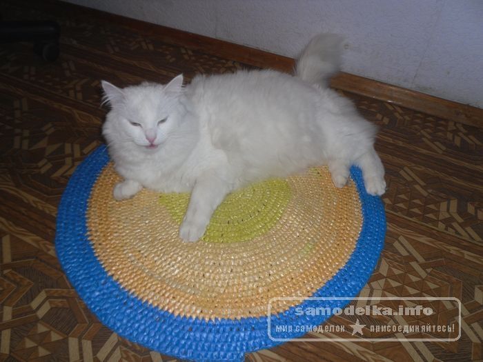 коврик для кошки из мусорных пакетов