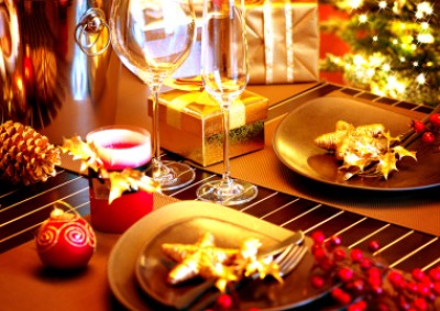 Christmas And New Year Holiday Table Setting. Celebration. Place