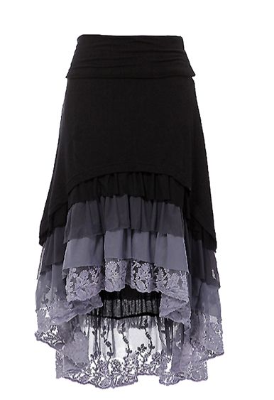 Ruffle Hi-Low skirt High-low hem layered ruffle skirt with fold over waist band. Chic: 