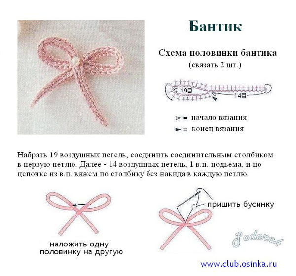 Бантик вязанный крючком схемы Бантик вязанный крючком схемы