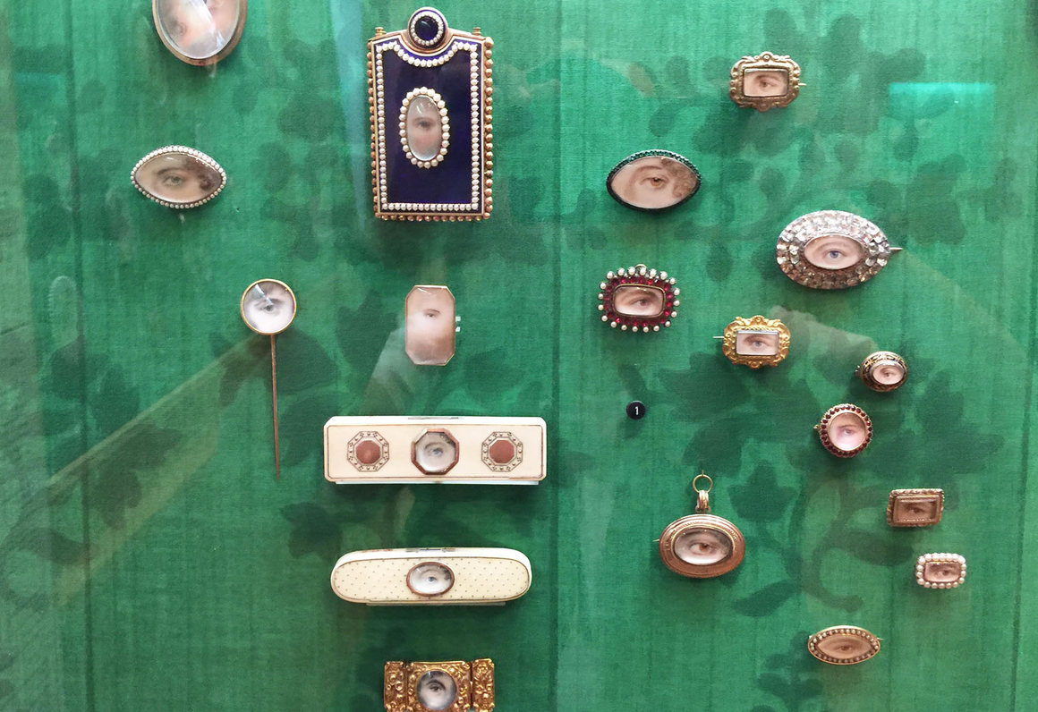 Eye miniatures on display at the Philadelphia Museum of Art.