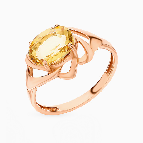 Кольцо «Ювелирные традиции» как у Холли Берри, розовое золото, цитрин