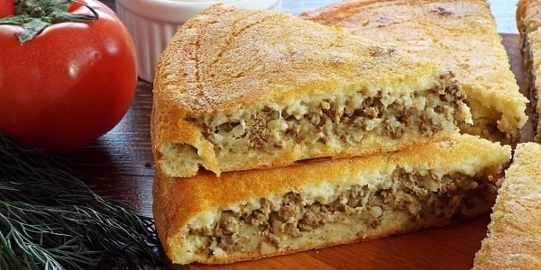 Заливной пирог с печенью и рисом