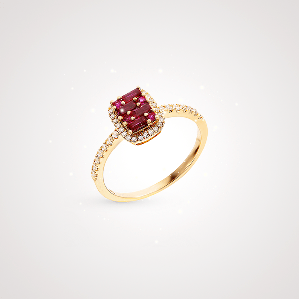 Помолвочное кольцо SL, розовое золото, рубины, бриллианты 