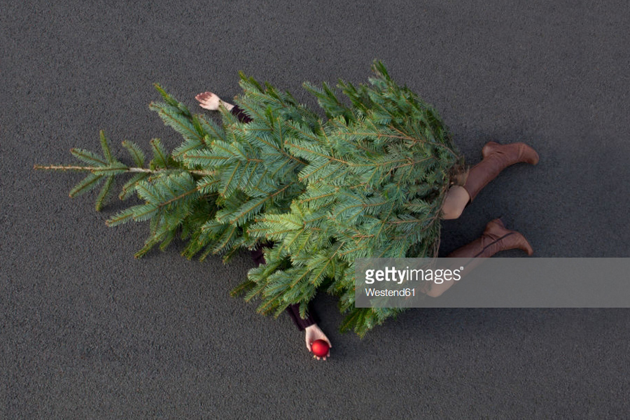 Woman lying Christmas tree Woman lying Christmas tree