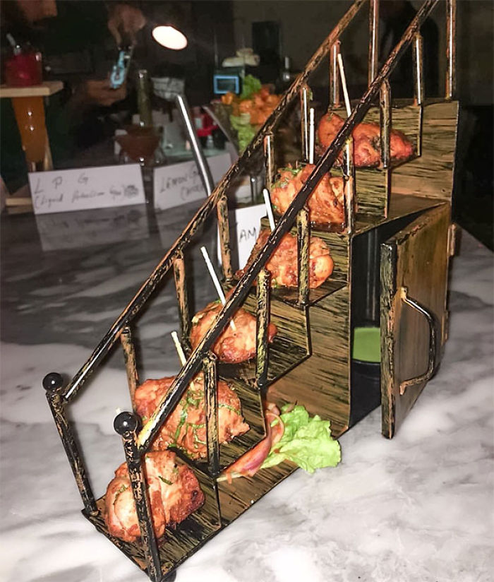 Chicken Tikka Staircase And Chutney Cupboard At The Tourist Janpath Hotel, New Delhi