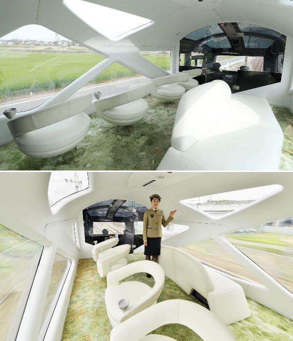 В первом вагоне оформлена фантастическая лаунж-зона (Train Suite Shiki-shima). | Фото: plainmagazine.com. Как выглядит дорогущий поезд в Японии, поездка на котором оправдывает каждый потраченный доллар