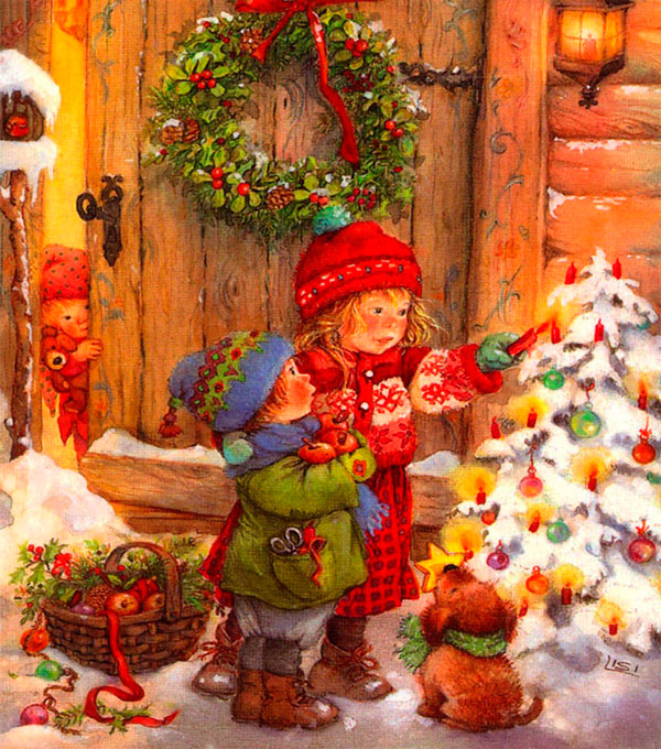 дети рассматривают елку