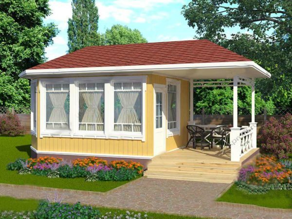 Закрытый вариант летней кухни с террасой для отдыха в теплый период Закрытый вариант летней кухни с террасой для отдыха в теплый период