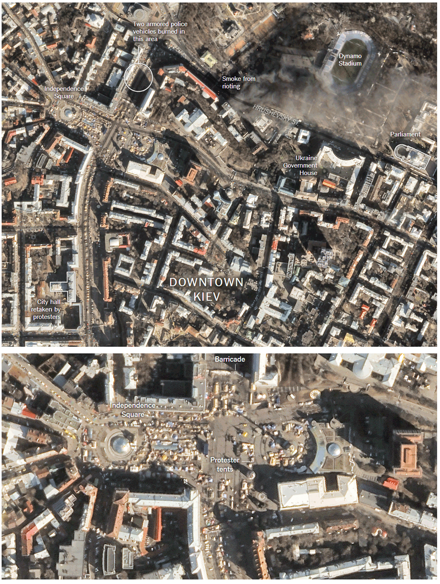 Satellite Images of the Protests in Kiev   NYTimes