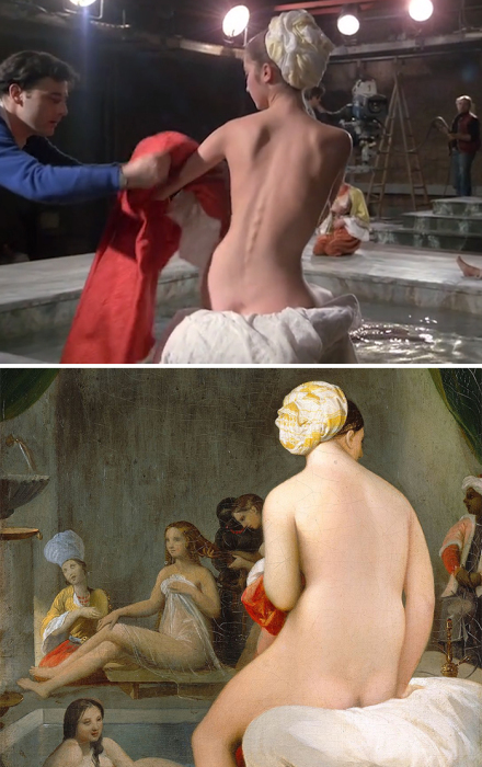 «Страсть», 1982 год, реж. Жан-Люк Годар и «Малая купальщица, интерьер гарема», 1828 год, Жан Огюст Доминик Энгр. На стыке двух искусств