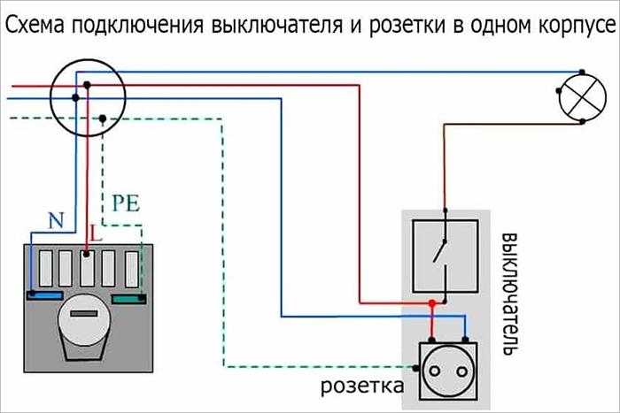 Схема подключения выключателя и розетки в одном корпусе