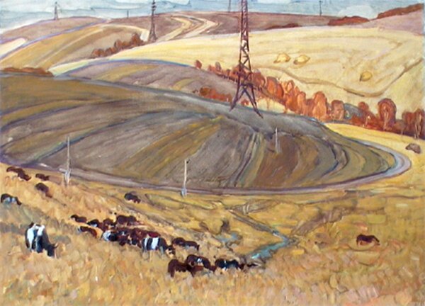 "Шоршелы. Земля", 1974, бумага, воск, масло. 56 х 78, ЧГХМ