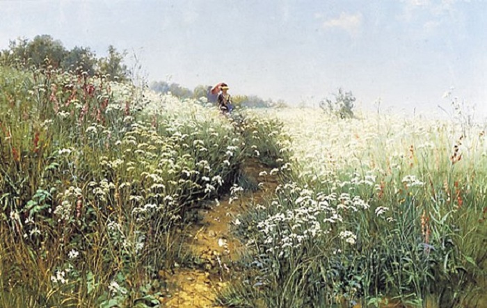 Женщина под зонтиком на цветущем лугу. (1881). Автор: Иван Шишкин. Женщина под зонтиком на цветущем лугу. (1881). Автор: Иван Шишкин.