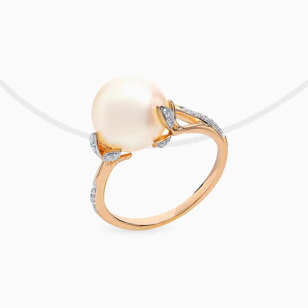 Кольцо SL, розовое золото, жемчуг, бриллианты