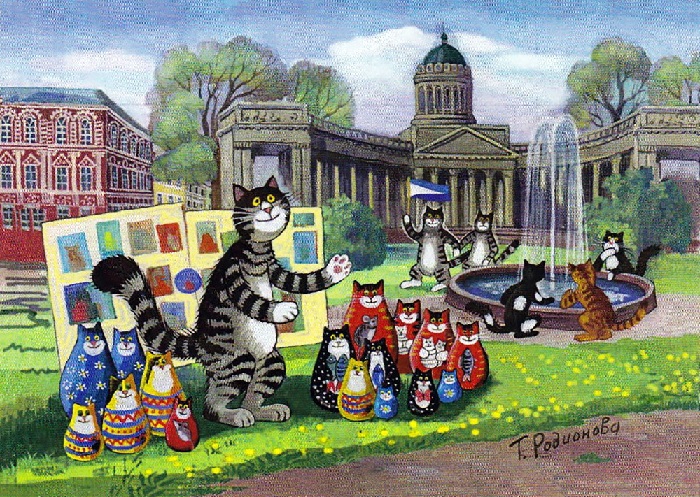 Кошечки-матрешечки. Забавные коты гулёны и дебоширы на городских пейзажах художницы из Петербурга