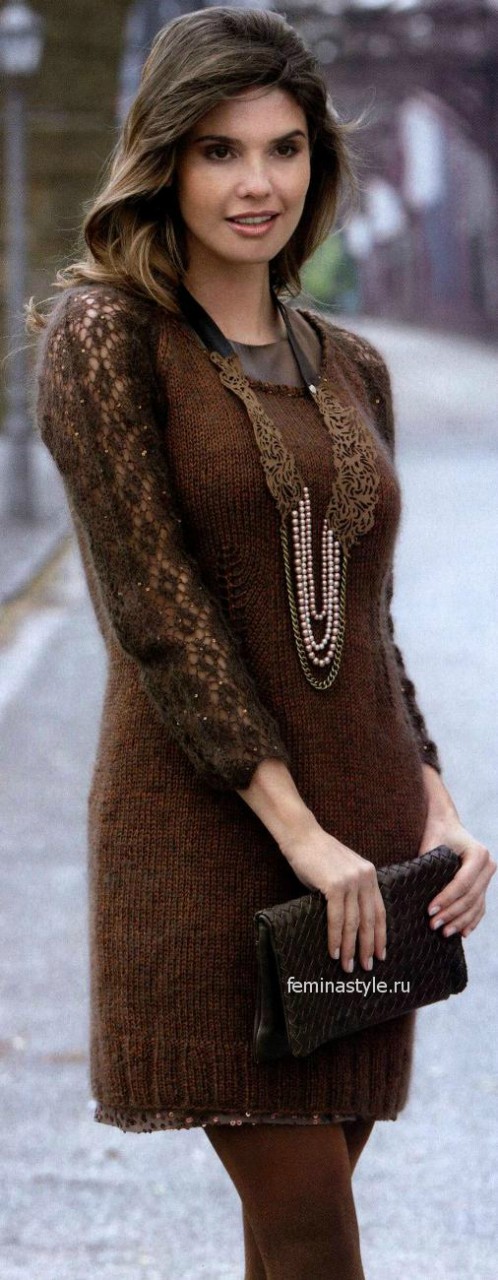 Вязание спицами ажурного платья