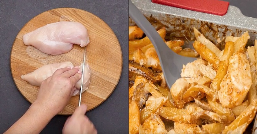 Куриная грудка с грибами и картофелем