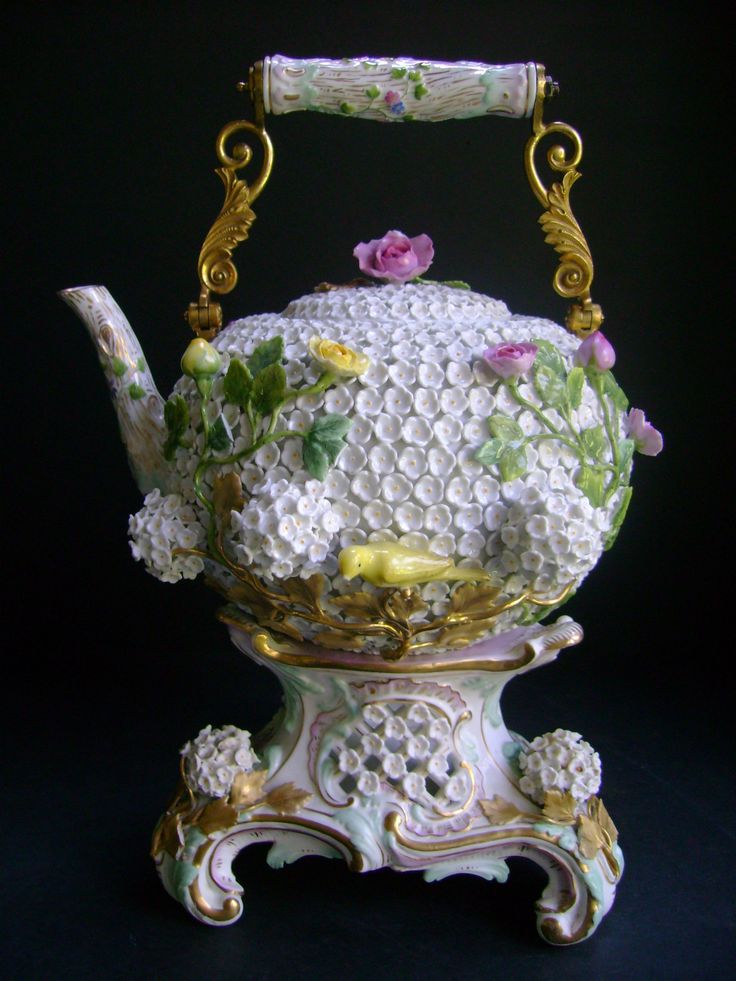 19 век Мейсен Schneeballen Чайник Чайник на подставке