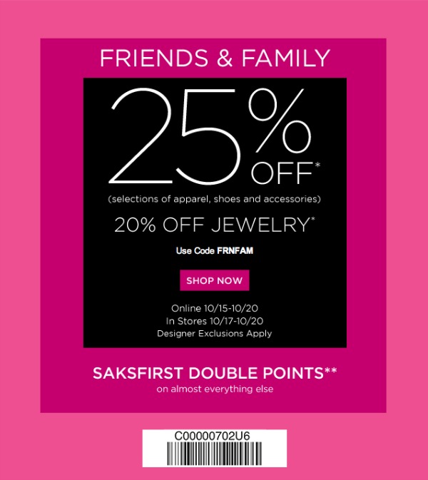 Saks Friends and Family Sale 2013