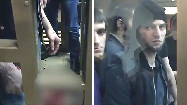 Первые минуты после ЧП в зале Мосгорсуда, где обвиняемые вскрыли вены, сняли на видео