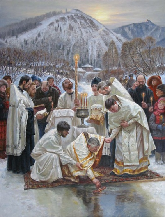 Войнов Константин Семенович. Таинство освящения воды в день Богоявления на речке Базаиха в Красноярске. Войнов Константин Семенович. Таинство освящения воды в день Богоявления на речке Базаиха в Красноярске.