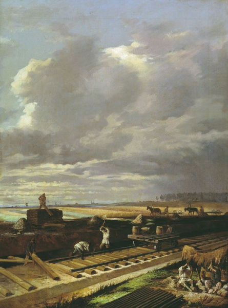 "Строительство железной дороги", 1871, 84×63 см