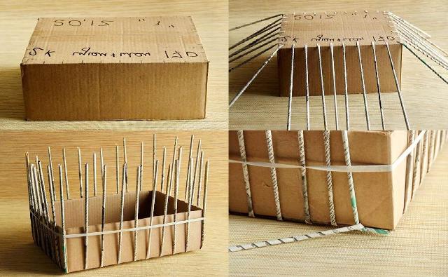 Плетение из газет на коробках Плетение из газет на коробках