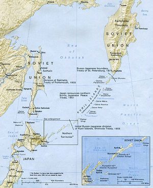 Границы между Россией и Японией в регионе Курильских островов. 