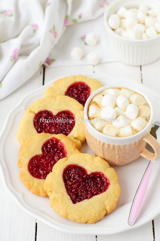 Homemade Cookies with Heart-Shaped Center and a Cup of Hot Chocolate