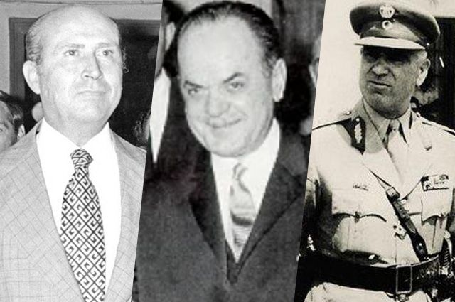 «Черные полковники»: Димитрис Иоаннидис, Георгиос Пападопулос, Стиллианос Паттакос.